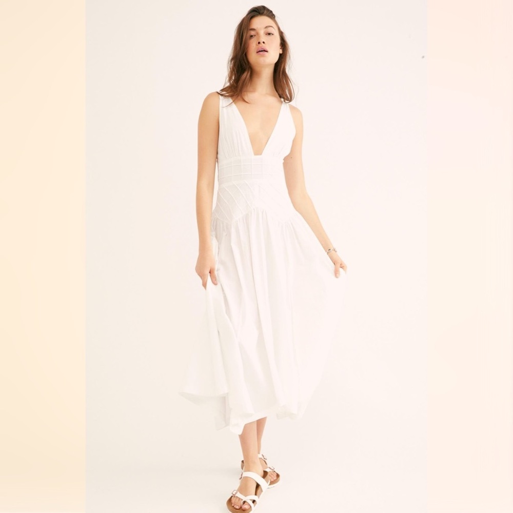 Free People White Midi Halter Dress Summer Queen - Picture 2 of 9